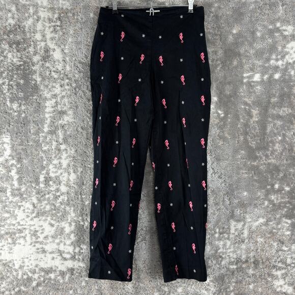 Brooks Brothers Size 6 Stretch Sea Horse Embriodered Flat Front Pants Black Zip - Picture 1 of 11